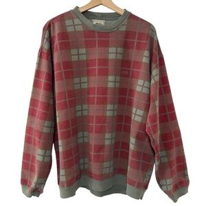 Men’s Vintage Guess USA Cotton‎ Red Green Plaid Pullover Sweatshirt